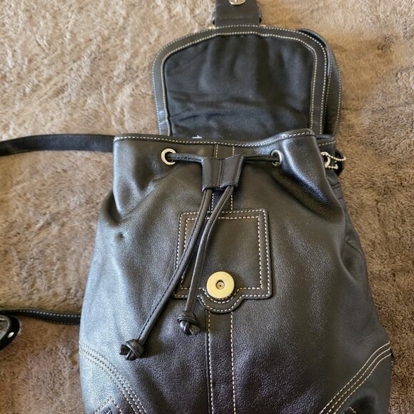 Vintage Coach Soho 3559 Black Leather Backpack Purse Drawstring Buckle - Picture 12 of 16